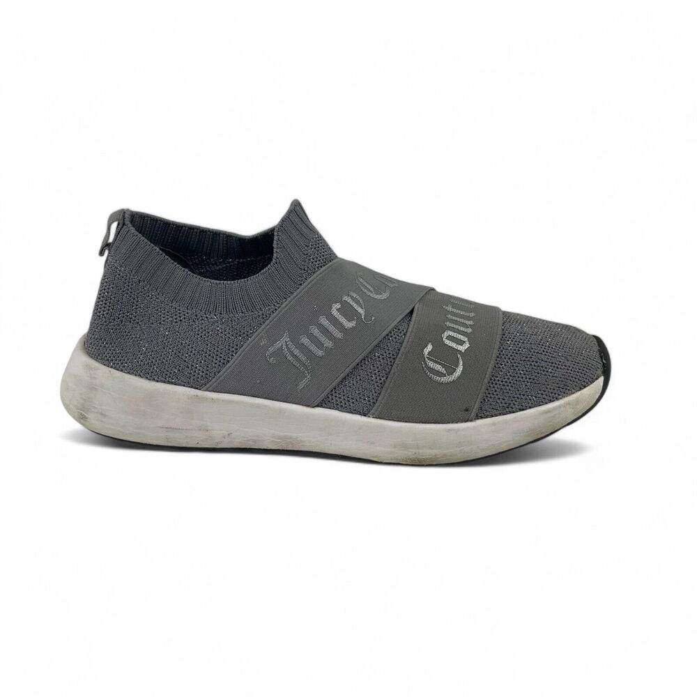 Juicy Couture Spell Out Women's Silver Gray Knit Slip On Sneakers Shoes 7 Y2K